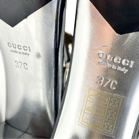 LIKE NEW Gucci Sand Pelle S Cuoio Vitello Vernice Soft Nero Sandals, 37 / 7 - Picture 13 of 16